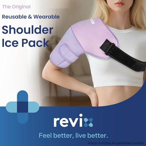 REVIX Shoulder Ice Pack Wrap & Brace for Rotator Cuff & Arm, 2 Gel Packs - size: Medium, style: Purple, 2 Gel Packs+1 Shoulder Brace