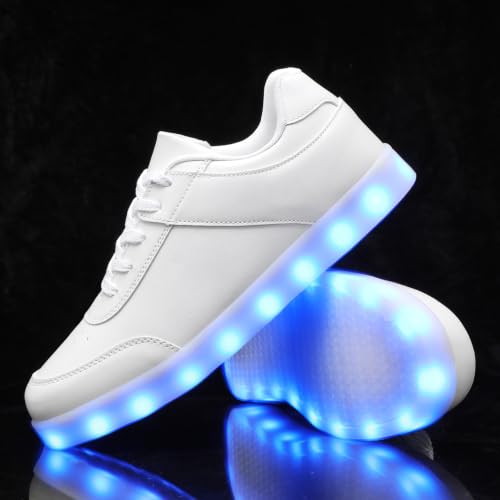 YuanRoad Unisex LED Light Up Shoes with USB Charging Glowing Luminous LED Sneakers - color: Dbwhite, size: 9 Women/7.5 Men