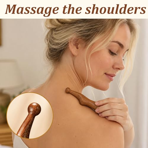 Dual-Head Cooling Copper Beads Arm Massager and Sandalwood Acupoint Pen for Feet, 2-in-1 Odorless Wood Therapy Tools for Lymphatic Drainage and Muscle Recovery, Home Spa Manual Massager Set, 2pcs