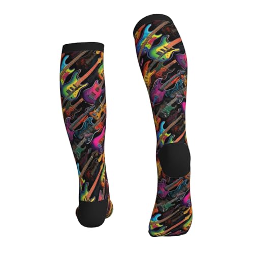 Avocado Compression Socks Women Men Knee High Stock for Running Work Support Nurses Travel - color: Guitars Music