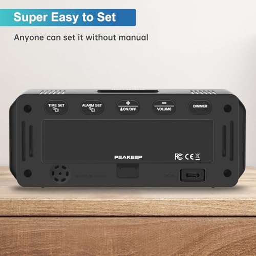 Peakeep Small Digital Alarm Clock for Bedroom, Large Number, Battery Backup - color: White Digits(plug-in, Ultra-compact)