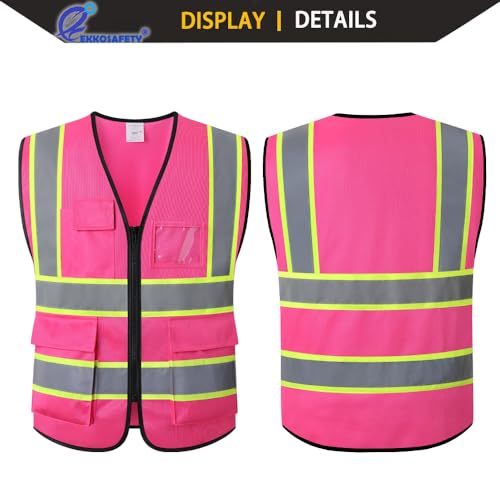 High Visibility Neon Safety Vest for Men Women,EK175,Pink,L - color: Hot Pink, size: Large
