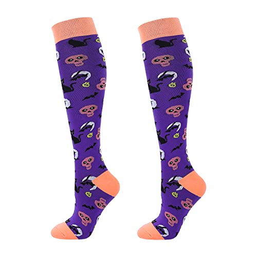 Junely Compression Socks for Women Knee High Socks Funny - color: Halloween01