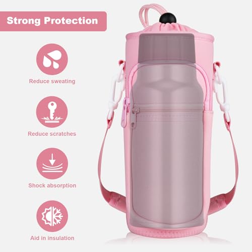 Crossbody Water Bottle Holder with Strap, Phone Pocket(Pink, 32, Ounces) - color: Pink