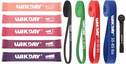WIKDAY Heavy Exercise Bands Set with Door Anchor Mini Resistance Bands Total 10PCS, Pull Up Assistance Bands, Workout Bands,Elastic Bands for Body Stretching Crossfit Training at Home/Gym Men & Women