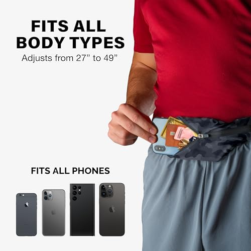 No-Bounce Slim & Secure Running Belt, Fits ALL Phones, Keys, Cards, Gels - color: 3. Black Camo