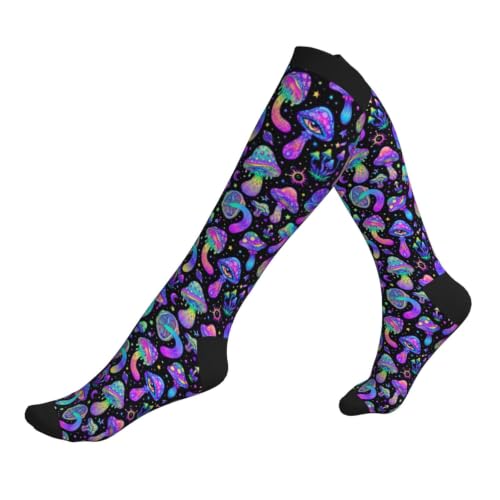 Tie Dye Compression Socks Knee High Support Socks For Women Men Running Athletic Hiking - color: Mushroom