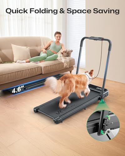 UREVO Strol 2E Pro Smart Walking Pad Treadmill with APP, 12% Incline, Compact Walking Pad with Safety Handle, Plug & Play, Desk Treadmill with LED Display, Walking & Running for Home Office - color: Black