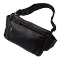 Triple Pocket fanny pack Genuine Leather waist slim sling bag Hip Purse Adjustable Belt strap Casual Pouch Outdoor Day bag (Hole Black) - color: Hole Black
