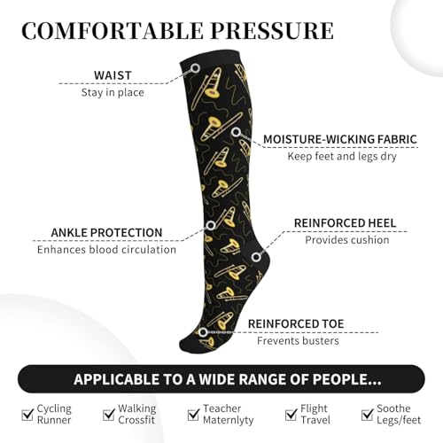 Compression Socks, Unisex 15-20 mmHg Knee High Support Socks - color: Trombones