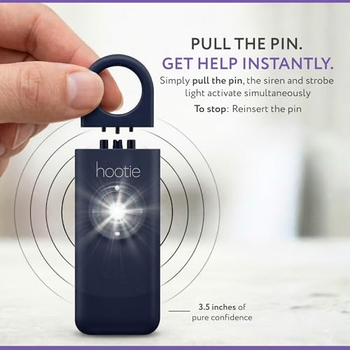 HOOTIE Personal Safety Alarm for Women, Men and Kids — 130dB Personal Alarm Keychain, Pull Pin Safety Alarm Keychain with Strobe Light, Self-Defense Alarm for Campus, Travel and Running — Navy - color: Navy