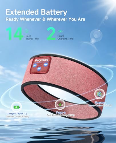 Perytong Sleep Headphones Bluetooth Headband, No Pressure for Ear, Headband Headphones Wireless Earphones Music Sleep Headband Earbuds, Sleep Mask Gifts for Men Women Teens - color: HB BrickRed