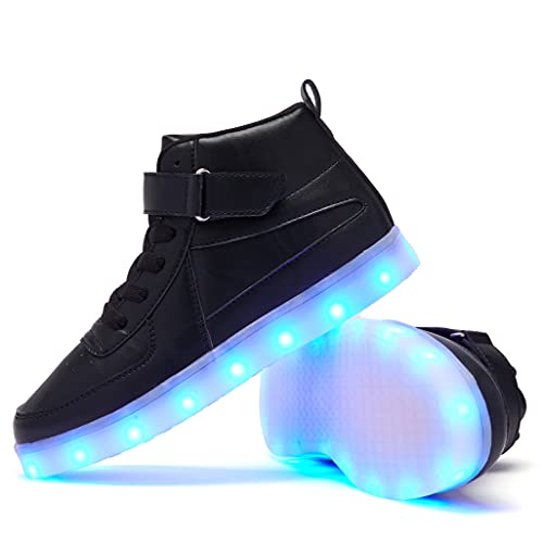 Kids LED Light up Shoes USB Charging Flashing Light Up High-top Sneakers for Boys and Girls Child Unisex - color: Black, size: 1 Little Kid