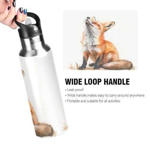 OTVEE Fox Water Bottle Sports Water Bottle Insulated Stainless Steel Hot Cold Water Mug with Straw Lid & Handle for Sports Gym 20 oz - color: Fox