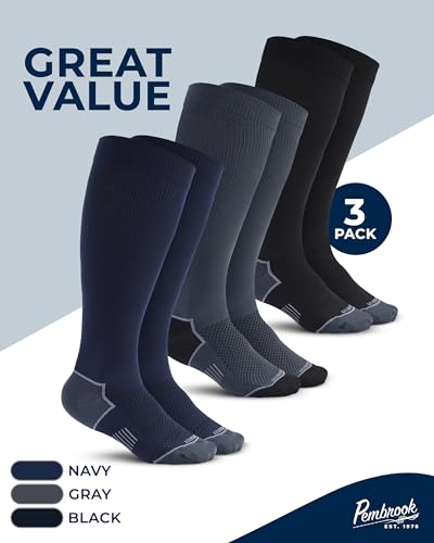 Pembrook Plus Size Compression Socks for Women Wide Calf - 3 Pairs, 20-30mmHg Extra Wide Calf Compression Socks, Up to 4XL - color: Black/Gray/Navy - 3 Pairs, size: X-Large
