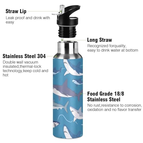 OTVEE Sharks Water Bottle Water Bottle Sports Water Bottle Insulated Stainless Steel Hot Cold Water Mug with Straw Lid & Handle for Sports Gym 20 oz - color: Sharks