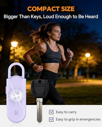 Safe Sound Personal Alarm, 2 Pack 130 dB Loud Siren Song Emergency Security Alarm Keychain with Strobe LED Light, Personal Sound Safety Siren for Women, Men, Children, Elderly - color: Black/Purple