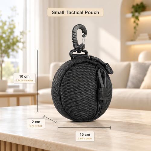 Small Tactical EDC Pouch, 1000D Nylon Round MOLLE Pod for Men - color: Black