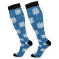 Snowflake Red Christmas Compression Sock for Women Men Funny Support Knee High Socks Running,Nurses,Travel - color: Blue White Snowflake