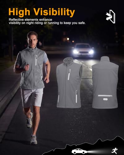 33,000ft Men's Windproof Lightweight Golf Vest Outerwear Sleeveless Jacket - color: Light Grey, size: Medium
