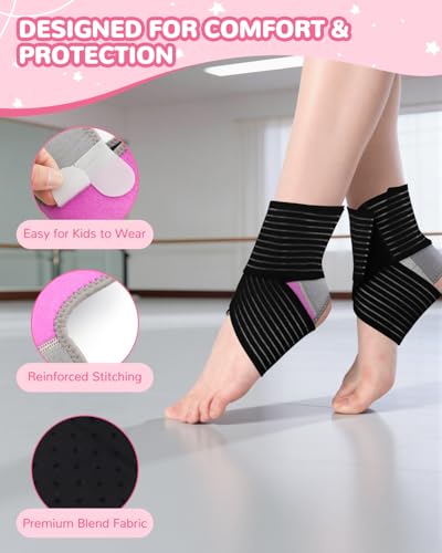 6 PCS Kids Ankle Brace Set, Ankle Support Wraps, Knitted Ankle Sleeve Sock for Sprains, Injuries and Active Play for Daily Wear, Injury Prevention (Small) - color: Pink