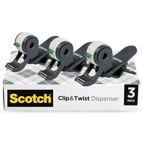 Scotch Brand Clip & Twist Tape Dispenser, Great for Gift Wrapping, Clips to Desks, Tables, Easy Charcoal Gray, 3-Pack (C19-3PK-SIOC) - size: 3-Pack