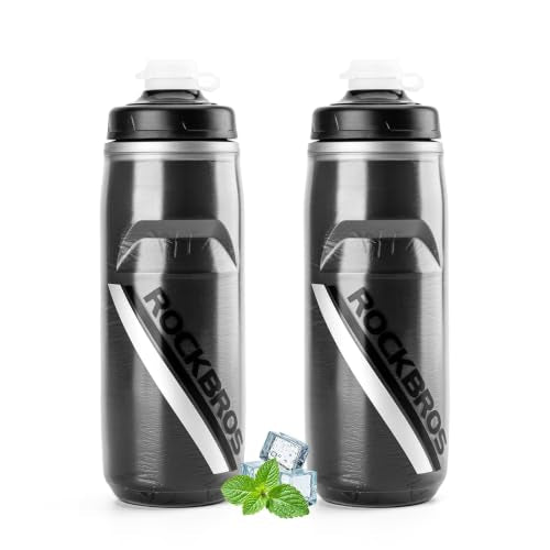 ROCKBROS Bike Water Bottle, 21oz Insulated Cycling Squeeze Bottle - color: Black*2 Pack