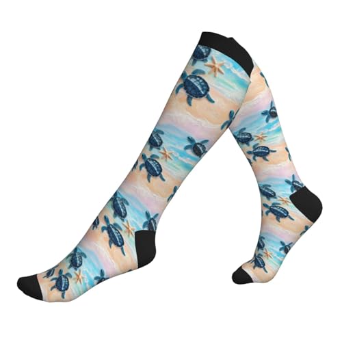 Compression Socks Knee High Support Socks Women Circulation Stockings for Athletic Running Cycling Flying - color: Sea Turtle