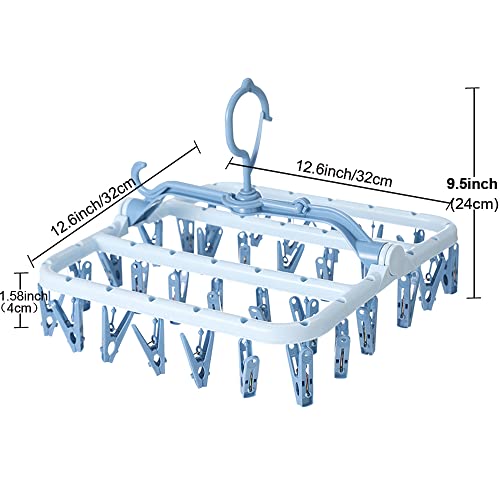 Foshine Clothes Drying Racks Foldable Clip Hangers Plastic with 32 Clips - color: Blue