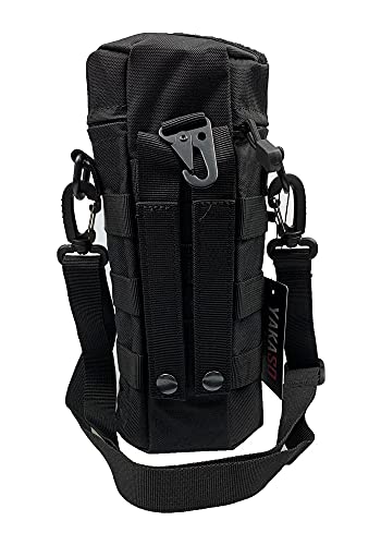 Tactical Molle Water Bottle Holder Pouch Hydration Carrier Bag Tactical EDC Water Bottle Carrier with Detachable Shoulder Strap for Hiking Camping Outdoor Sport Travel - color: Black