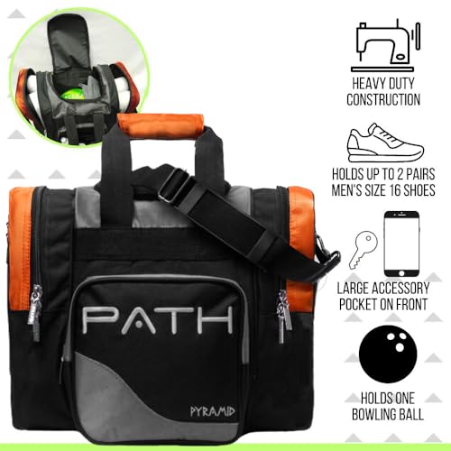 Pyramid Path Pro Deluxe Single Bowling Ball Tote - Holds One Ball, One Pair Shoes Up to Mens 15 - color: Silver/Orange