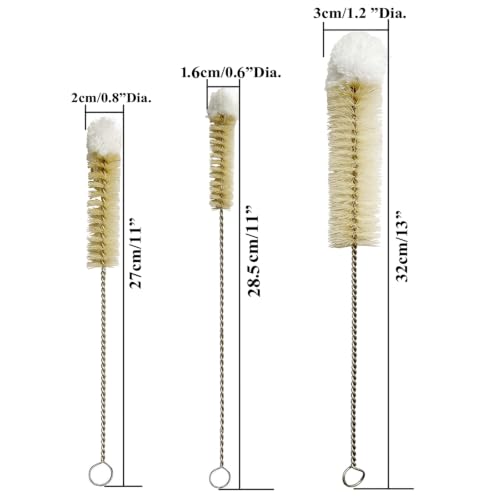 NewFerU Bottle Brushes Thin Long Handle X 3, Natural Boar Bristle Set - color: Natual - 3 Piece Set