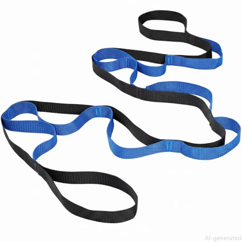 10 Loop Yoga Stretching Strap for Physical Therapy - Non-Elastic Exercise Band for Pilates, Yoga, Stretching for Women & Men - color: Black+Blue