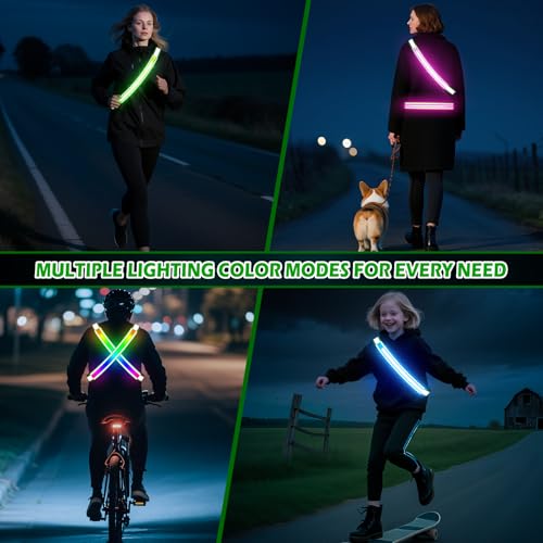 LED Reflective Belt Sash, High Visibility 5 Color 3 Light Mode Rechargeable LED Waistband Reflective Running Gear, Light Up Waist Belt Safety Gear for Running Walking Cycling at Night - color: Green