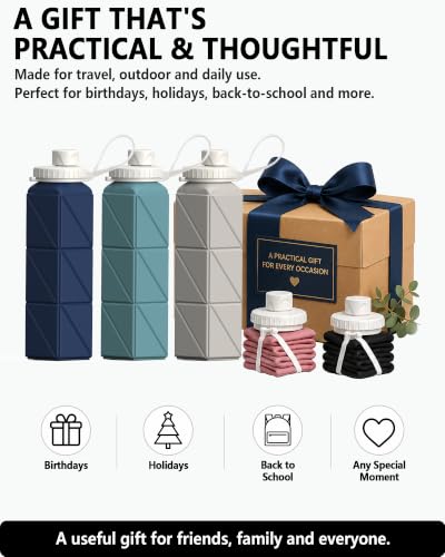 BEAUTAIL Collapsible Water Bottles 21oz/610mL, Silicone Travel Water Bottle - color: Black