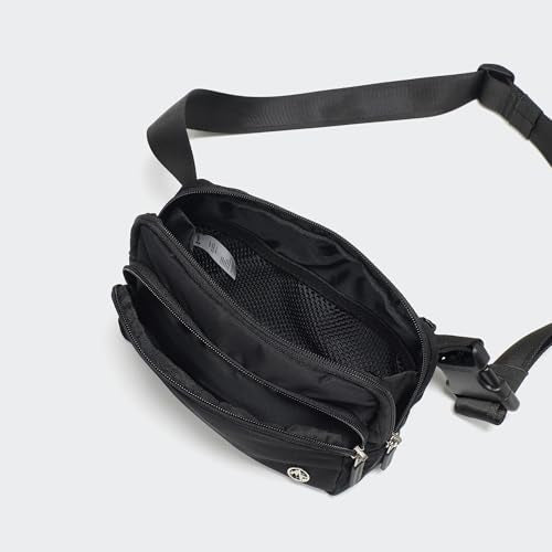 Pander Nylon Crossbody Belt Bag with Excess Strap Keepers, 6-Pocket Adjustable Sling Fanny Pack for Travel and Everyday Carry, Black - color: Black