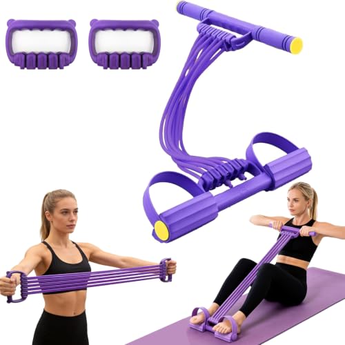 Pedal Resistance Band with Handle,10 Adjustable Levels, 8-80 LBS - color: 10-Tube Purple