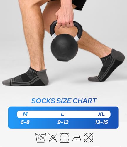 BAMBOO COOL Mens Athletic Ankle Socks Moisture Wicking Cushioned 8 Pack - color: 6c-black*6, size: Medium