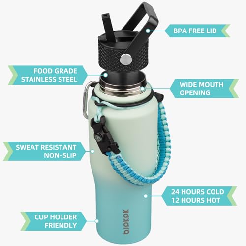 BJPKPK 23oz Insulated Water Bottle with Straw Lid, Stainless Steel Bottle - color: Mint, style: 23oz