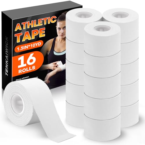 White Athletic Tape 16Pk, 1.5"x160Yds, Ankle/Wrist Support, for Soccer/Football - size: 16P
