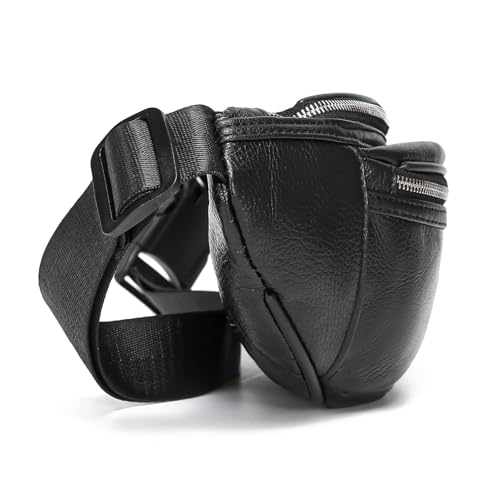 Black Leather Fanny Pack for Men & Women, Fashionable Multi-Pockets Waist Belt Bag for Travel Sports Hiking Cycling Fishing Running - color: 809#black