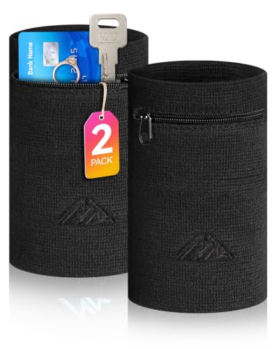NEWZILL Wrist Wallet Wristband with Zipper for Men & Women, Cotton - color: Black, size: Small