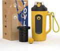 32oz Insulated Water Bottle Multi-Function Sports Jug with Handle & Magnetic Blender - Leak Resistant for Baseball Football Gym & Outdoor Activities (Vibrant Yellow & Carbon Black) - color: Vibrant Yellow & Carbon Black