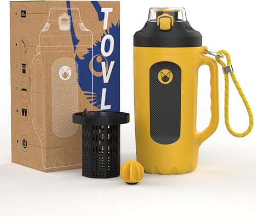 32oz Insulated Water Bottle Multi-Function Sports Jug with Handle & Magnetic Blender - Leak Resistant for Baseball Football Gym & Outdoor Activities (Vibrant Yellow & Carbon Black) - color: Vibrant Yellow & Carbon Black