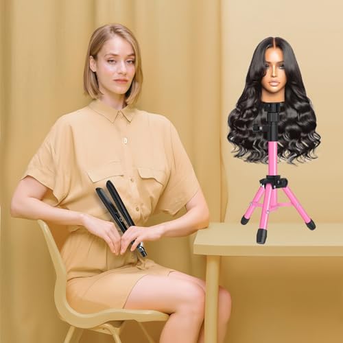 ZQIAN BEAUTY 25 Inch Wig Stand Tripod, Adjustable Mannequin Head Stand, Wig Head Stand for Training Heads And Canvas Block Head (Pink, Mannequin Head Not Included) - color: Pink, size: 25 Inch