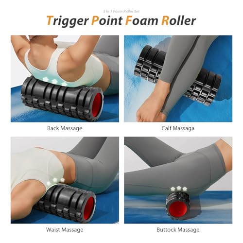 SUBCULTUREPICK 5 in1 Foam Roller Set, Trigger Point Foam Roller Deep Tissue - color: Black-red