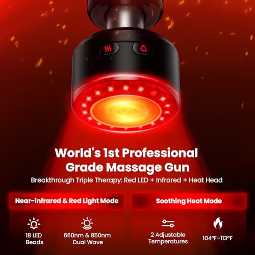 BOB AND BRAD D6 Ultra Massage Gun with Infrared Light, Deep Tissue Percussion with 16mm Amplitude, Professional Muscle Massager for Athletes, Electric Handheld Massager - color: Ruby Black