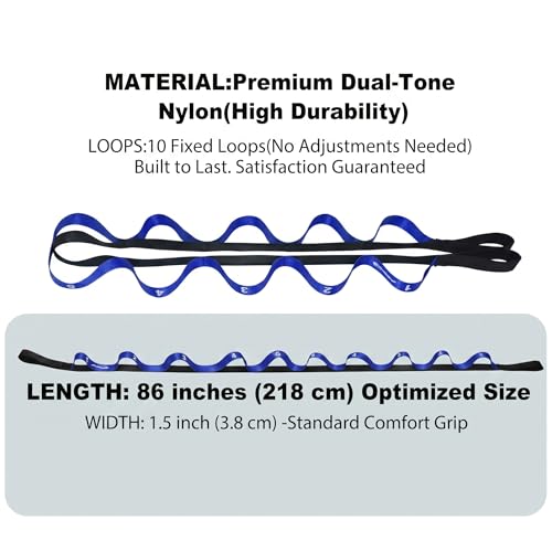 Acozycoo Stretching Strap with Loops for Physical Therapy,Knee,Leg Lifter - color: Dark Blue, size: Length: 86 Inch, Width: 1.5 Inch
