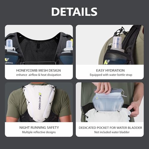 N NEVO RHINO 12L Trail Running Hydration Vest with 2 TPU 500ml Soft Flasks - color: White, size: Medium