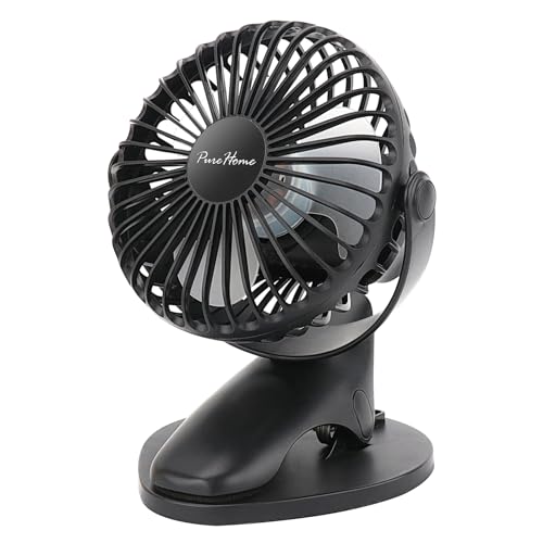 Portable Clip Fan Battery Operated,3 Speeds USB Rechargeable Mini Table Fan with Strong Airflow,360°Rotation Ultra Quiet Personal Desk Fan for Home Office Bedroom Dorm Stroller Camping(Black) - color: Black